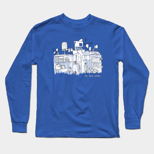 Travel Sketch Israel Tel Aviv Long Sleeve T-Shirt by badlydrawnbabe